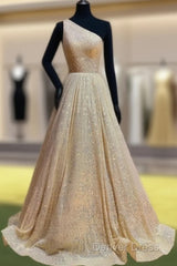 Ball Gown Sparkly One Shoulder Sequin Dresses