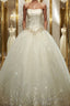 Ball Gowns Strapless Floor Length Tulle Wedding Dresses With Rhinestone