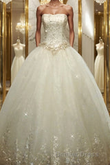 Ball Gown Strapless Floor-Length Tulle Wedding Dresses With Rhinestone