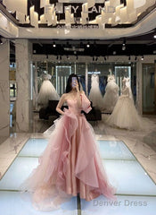 Ball Gown Strapless Long Satin Pink Prom Dress