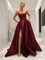Ball Gowns Strapless Sweep Train Satin Prom Dresses With Leg Slit