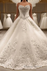 Ball Gown Sweetheart Cathedral Train Tulle Wedding Dresses With Sequin