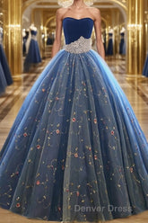 Ball Gown Sweetheart Floor-Length Net Prom Dresses With Beading