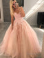 Ball Gowns Sweetheart Floor Length Tulle Prom Dresses With Appliques Lace