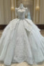 Ball Gowns Tulle High Neck Beading Wedding Dresses