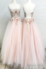 Ball Gown Tulle Long Prom Dresses With Appliques And Beading