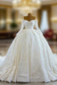 Ball Gowns Tulle Sequins Long Sleeve Off the Shoulder Wedding Dresses