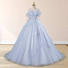 Ball-Gown Tulle Sweetheart Floor-Length Pearls Butterflies Quinceanera Dress with Appliqued