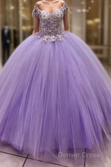 Ball Gown V Neck 3D Flowers Tulle Dresses