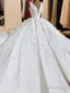 Ball Gowns V Neck Appliques Lace Sweep Train Satin Wedding Dresses