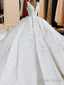 Ball-Gowns V-Neck Appliques Lace Sweep Train Satin Wedding Dresses