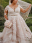 Ball Gowns V Neck Court Train Tulle Wedding Dresses With Appliques Lace