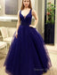 Ball Gowns V Neck Floor Length Tulle Prom Dresses With Beading