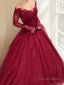 Ball Gowns V Neck Floor Length Tulle Prom Dresses With Lace