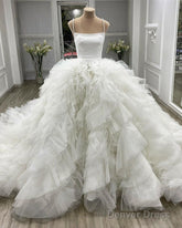 Ball Gown Wedding Dress Organza Rufffles Pearl Straps
