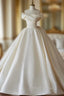 Ball Gowns White Satin Off the Shoulder Pleats Wedding Dresses