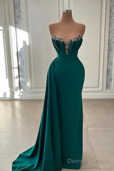 Ballbella Beautiful Dark Green Long Prom Dress Evening Gowns Strapless Mermaid