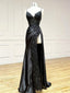 V Neck Satin Lace Long Prom Dress, Lace Long Prom Dresses Birthday Outfits