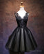 Black V Neck Lace Short Prom Dress, Black Prom Dresses
