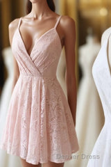 Cute Lace Short Prom Dresses, A-Line Homecoming Dresses