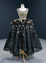 Be The Prom Queen Black Ball Gown Tulle Square Star Sequins Prom Dress