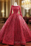 Be The Prom Queen In Red Ball Gown Sequins Long Sleeve Formal Prom Dresses