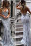Beaded Backless Spaghetti Straps Prom Dresses