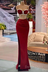 Beaded Burgundy Mermaid Prom Dresses