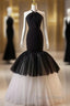 Beading Mermaid Black And White Halter Tulle Prom Dresses