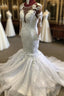 Beading Mermaid Sheer Tulle Wedding Dresses Appliques Long Sleeves Bridal Dresses