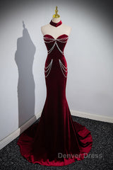 Beauiful Wine Red Off Shoulder Mermaid Long Prom Dresses, Wine Red Party Dresses