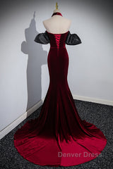 Beauiful Wine Red Off Shoulder Mermaid Long Prom Dresses, Wine Red Party Dresses