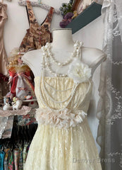 Beautiful A-Line Light Yellow Lace Strapless Prom Dress Cute Birthday Party Dress