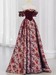 Beautiful A Line Off The Shoulder Long Floral Prom Dresses