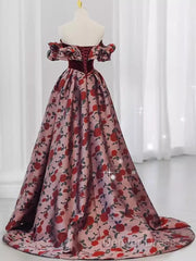 Beautiful A Line Off The Shoulder Long Floral Prom Dresses