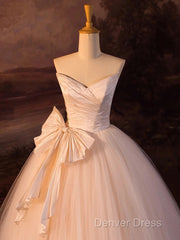 Beautiful A-Line Strapless Tulle Long Prom Dresses Evening Dresses