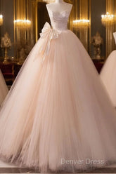 Beautiful A-Line Strapless Tulle Long Prom Dresses Evening Dresses