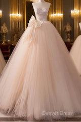 Beautiful A-Line Strapless Tulle Long Prom Dresses Evening Dresses