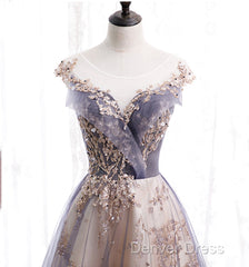 Beautiful A-Line Tulle With Lace Applique Party Dresses, Tulle Long Prom Dresses