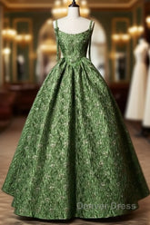 Beautiful Ball Gown Green Lace Prom Gown Long Prom Dresses