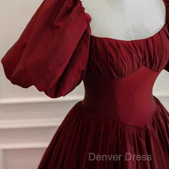 Beautiful Ball Gown Square Neckline Satin Long Red Prom Dresses