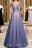Beautiful Beaded V Neckline Long Floor Length, A Line Prom Gowns