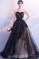 Beautiful Black And Champagne Tulle Sweethart Party Dress, Black Gown
