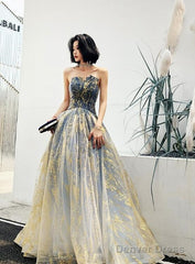 Beautiful Blue Gradient A-Line Long Prom Dress Party Dress, Blue Evening Prarty Dresses