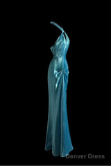 Beautiful Blue Halter Mermaid Backless Long Prom Dress Gorgeous Formal Evening Dress