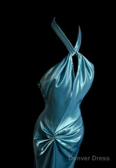 Beautiful Blue Halter Mermaid Backless Long Prom Dress Gorgeous Formal Evening Dress