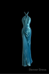 Beautiful Blue Halter Mermaid Backless Long Prom Dress Gorgeous Formal Evening Dress