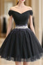 Beautiful Cute Charming Black Tulle V Neck Beaded Short Dresses, Black Homecoming Dresses