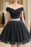Beautiful Cute Charming Black Tulle V Neck Beaded Short Dress, Black Homecoming Dresses
