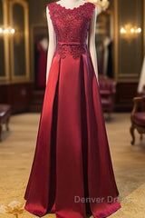 Beautiful Dark Red Lace Long Junior Prom Dresses, Lace Top Party Dresses